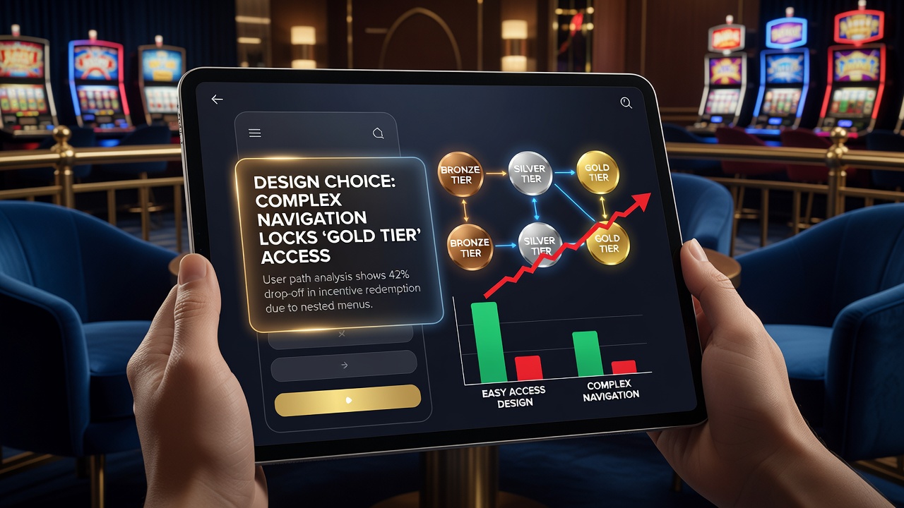 Mobile casino app interface showing tiered loyalty dashboard with progress bars and reward levels