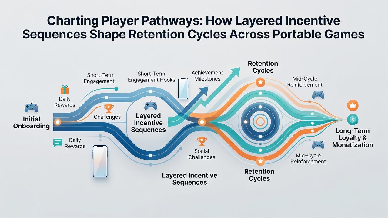 Diagram illustrating retention cycle stages in mobile games with incentive layers mapped to user return patterns and engagement data