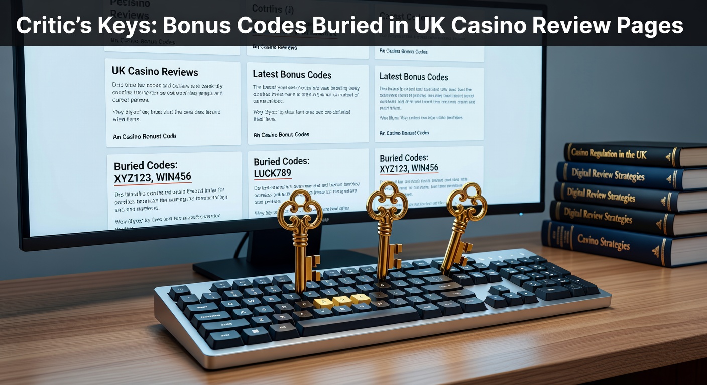 Close-up of a casino review page on a laptop screen highlighting subtle text with embedded bonus codes amid detailed critiques