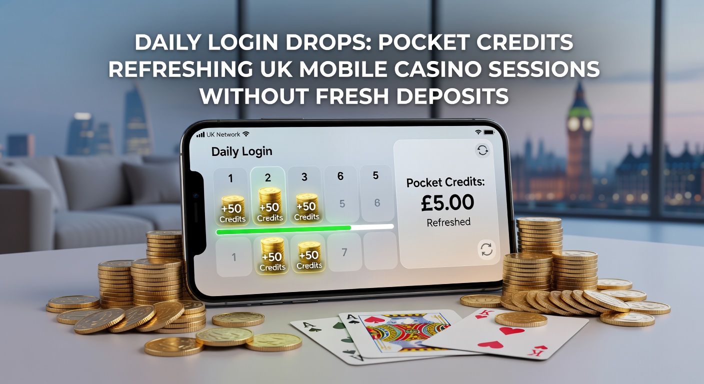 Calendar graphic illustrating a week of daily login bonuses accumulating pocket credits on a casino dashboard