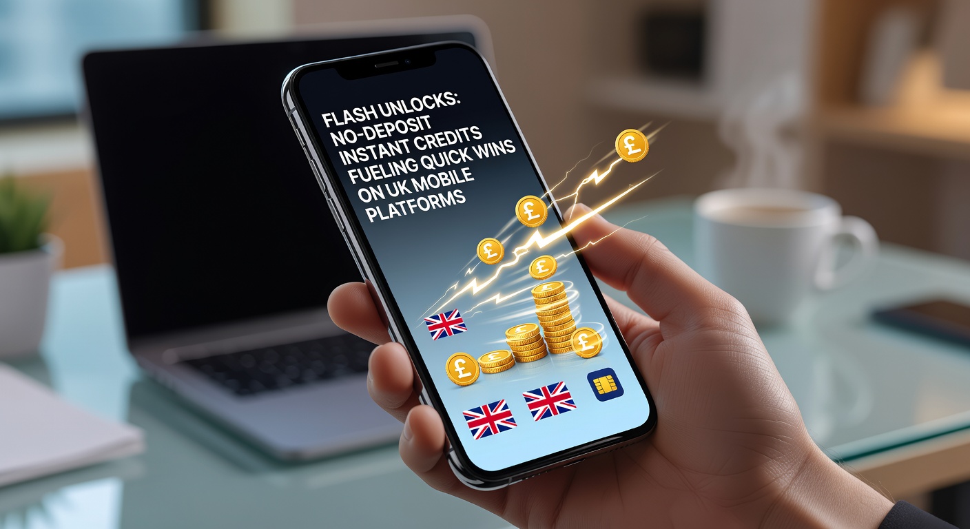 Close-up of a smartphone hand holding a device with casino app open, showing credit balance rising and a win notification popping up