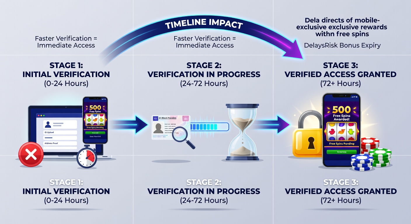 Timeline graphic illustrating verification stages and mobile free spins unlock points