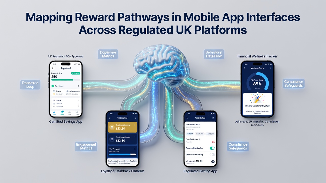 Illustration of mobile app interface showing reward pathway mapping on a UK regulated platform
