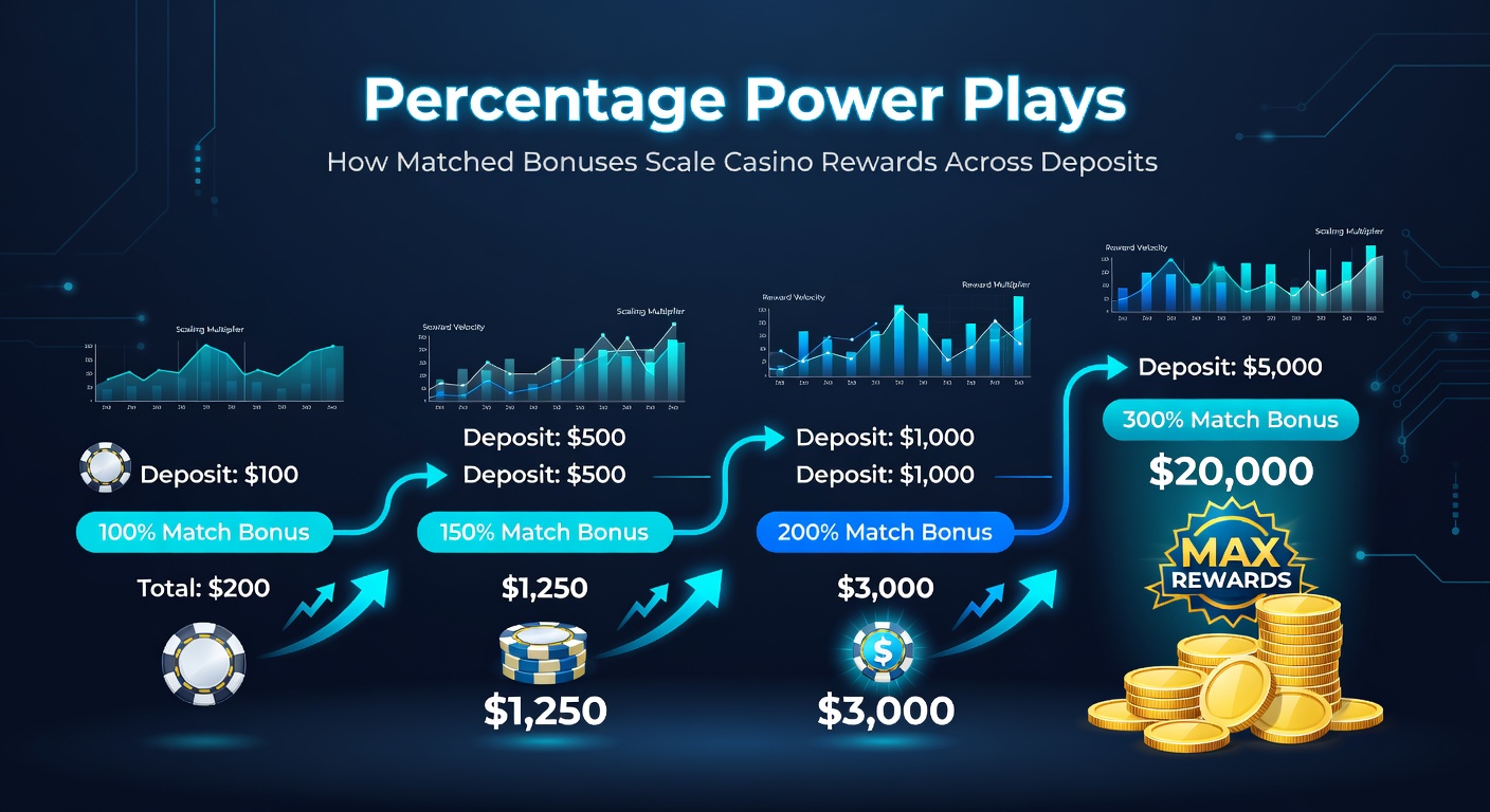 Casino player reviewing matched bonus offers on a laptop screen, highlighting percentage scaling across multiple deposits