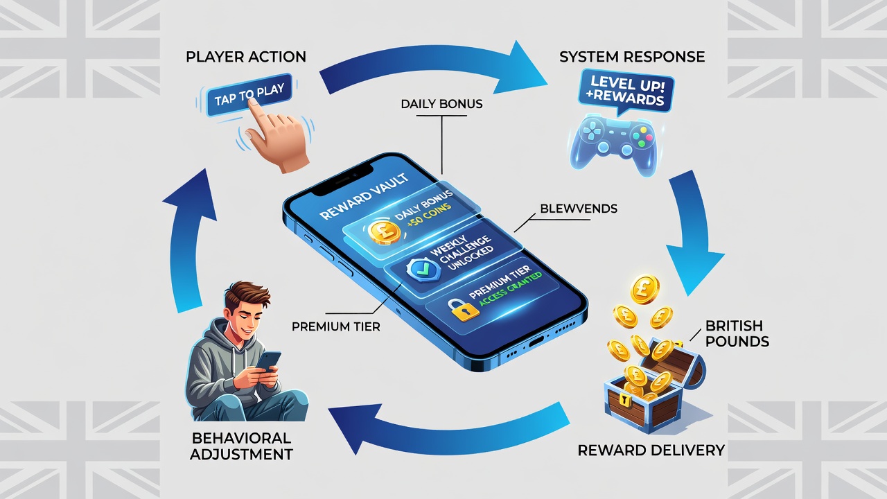 Analytics dashboard displaying player engagement metrics and reward tier adjustments in a British gaming app