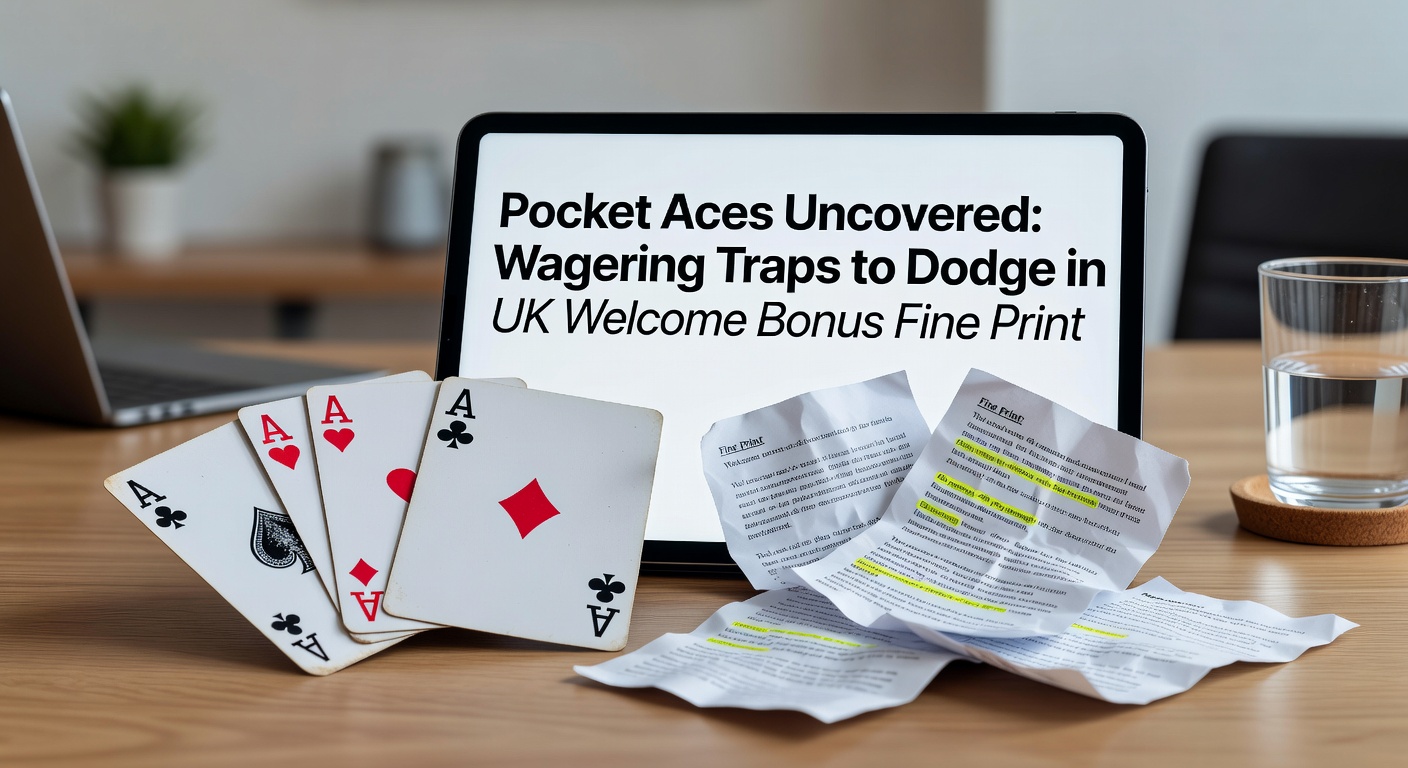 Close-up of a deck of cards revealing hidden fine print details beneath pocket aces, symbolizing concealed wagering conditions in casino bonuses