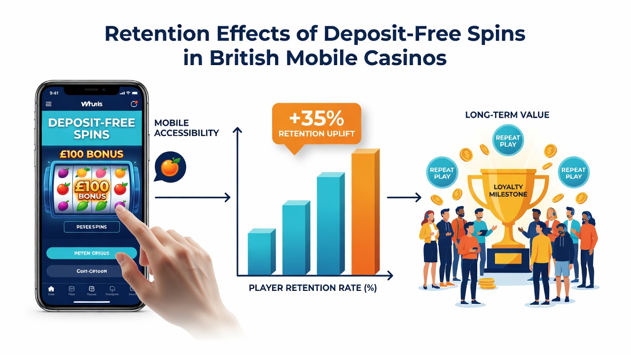 Analytics dashboard displaying retention graphs for British mobile casino players using deposit-free spins
