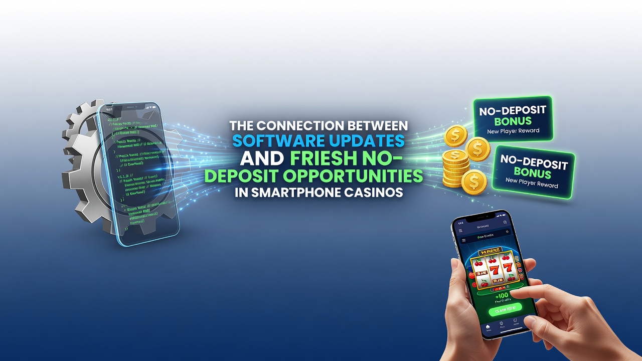 Smartphone displaying casino app interface with update notification and bonus icons