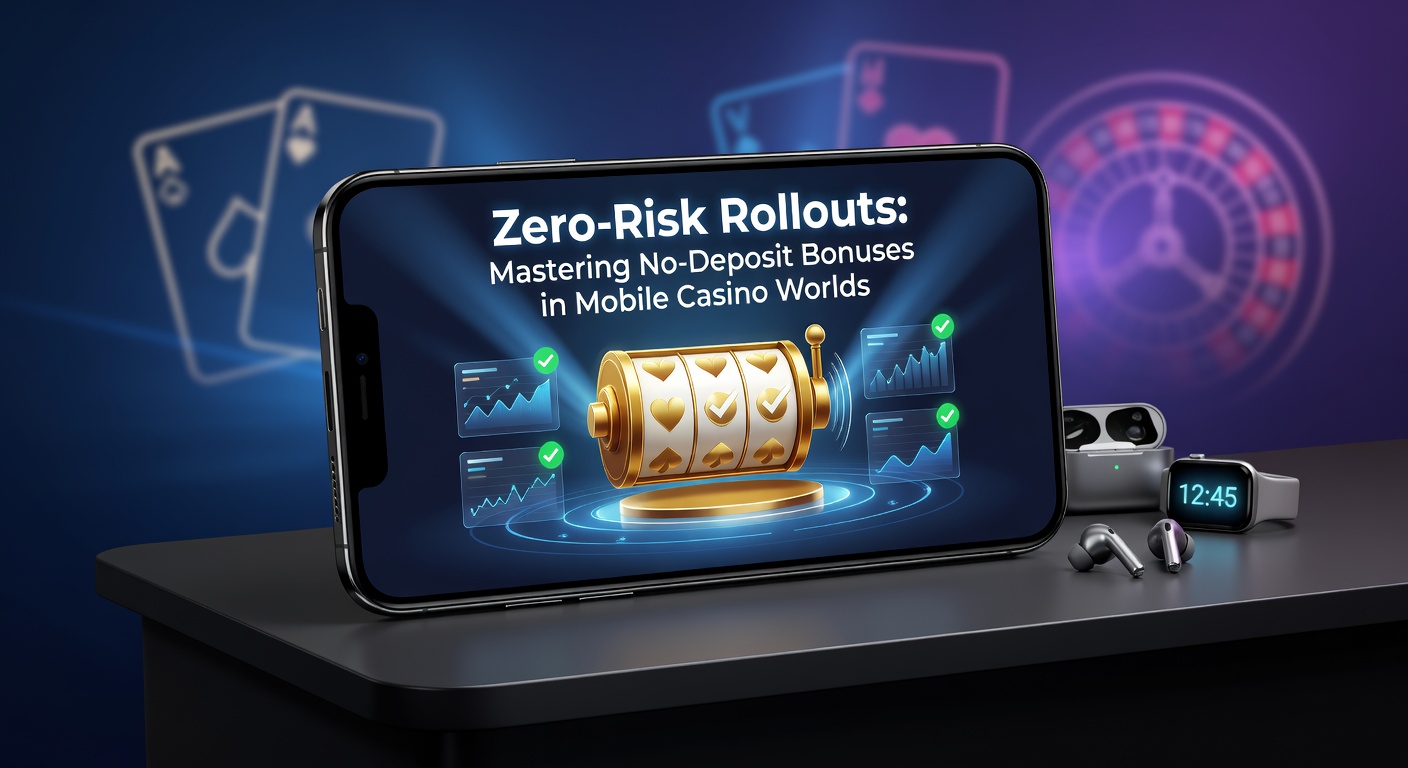 Mobile casino app displaying a no-deposit bonus offer with free spins and chips on a smartphone screen
